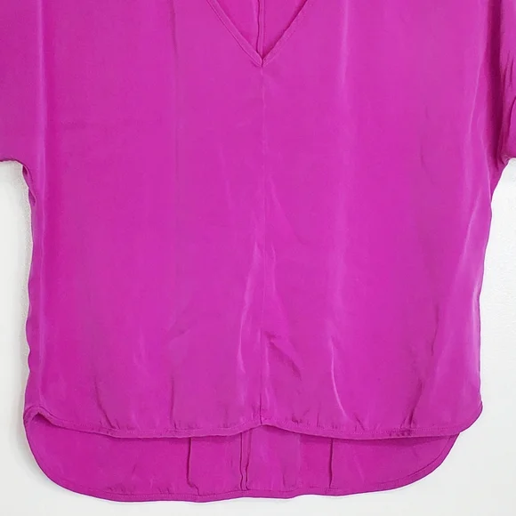 Milly size 10 silk blend  v neck short dolman sleeve top blouse magenta fuchsia - Picture 3 of 12